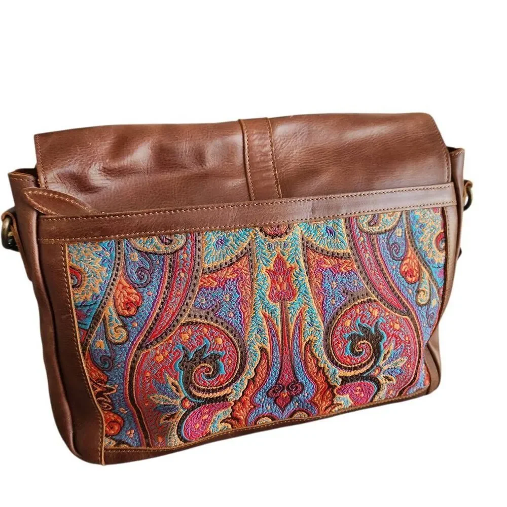 Londo Leather Messenger Bag Laptop Unisex‎ Travel Paisley Preppy